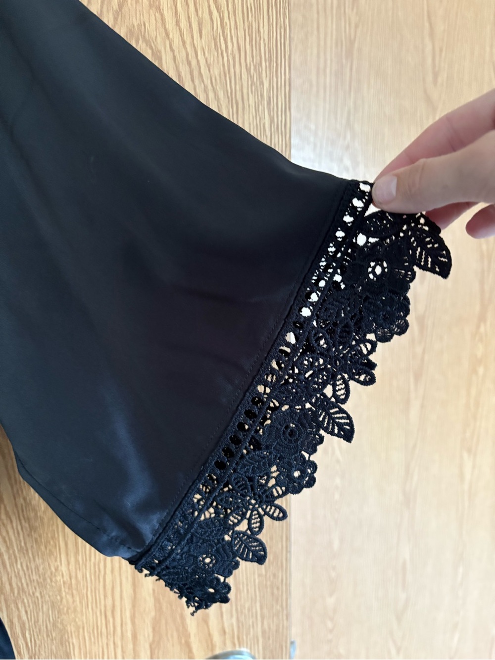 Black Lace-Trim Satin Robe - Women Intimates & Sleepwear - Picture 2 of 5
